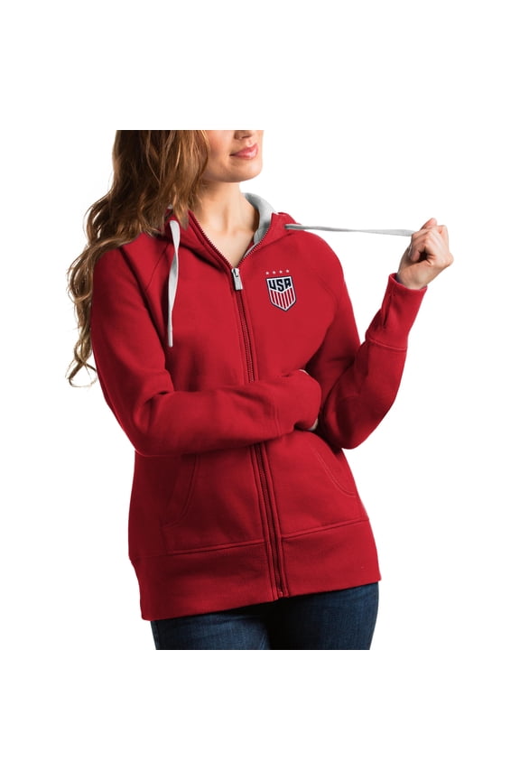 Women's Antigua Red USWNT Victory Full-Zip Hoodie