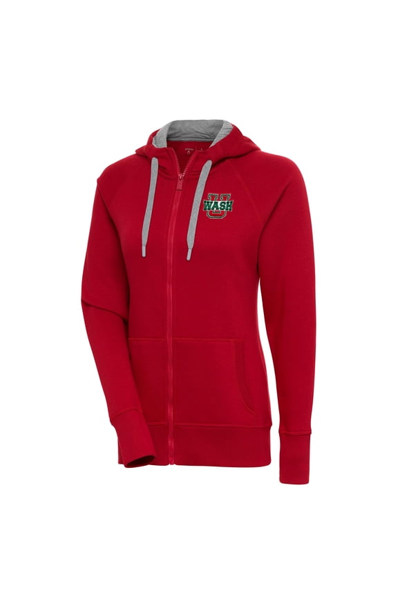 Women's Antigua Red WashU Victory Full-Zip Hoodie