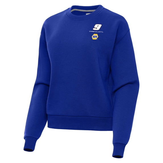 Women's-Antigua Royal Chase Elliott Victory Crewneck Pullover Sweatshirt