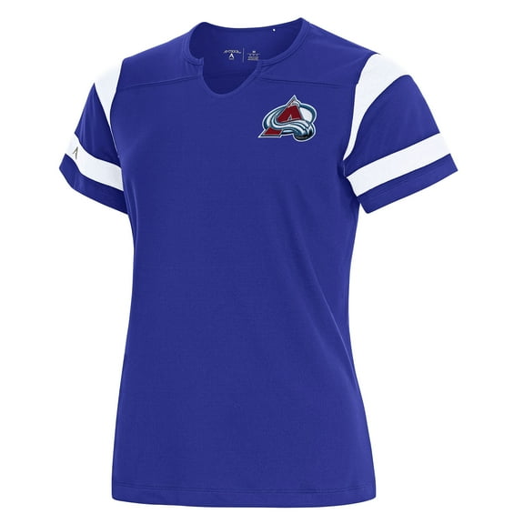 Women's Antigua Royal Colorado Avalanche Encounter Short Sleeve Notch Neck Top