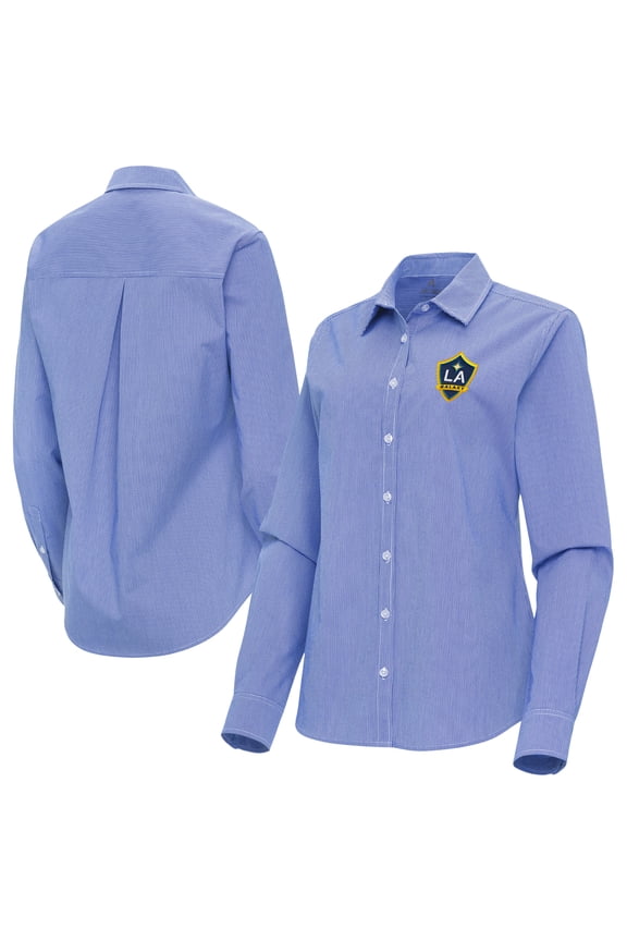 Women's Antigua Royal LA Galaxy Porter Woven Tri-Blend Long Sleeve Button-Up Shirt