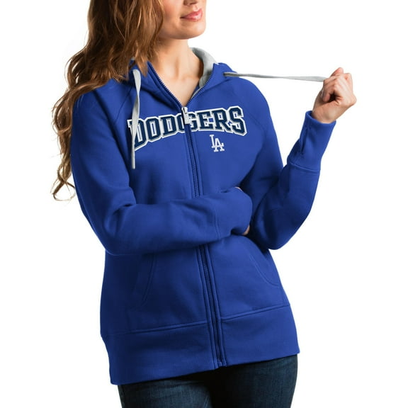 Women's Antigua Royal Los Angeles Dodgers Team Logo Victory Full-Zip Hoodie