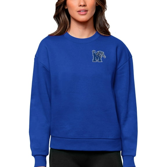 Women's Antigua Royal Memphis Tigers Logo Victory Crewneck Pullover Sweatshirt