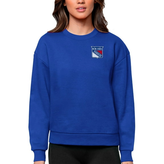 Women's Antigua Royal New York Rangers Primary Logo Victory Crewneck Pullover Sweatshirt