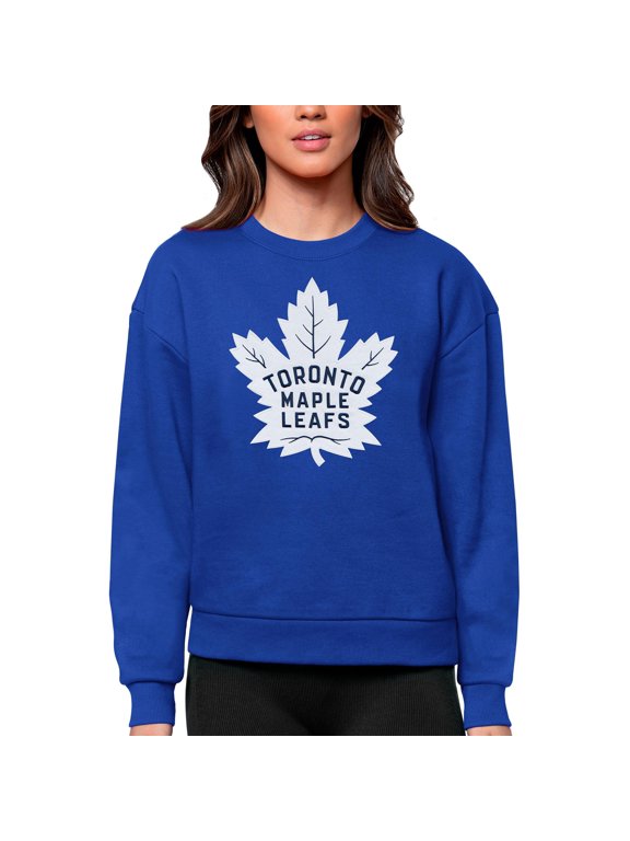 Women's Antigua Royal Toronto Maple Leafs Primary Logo Team Logo Victory Crewneck Pullover Sweatshirt