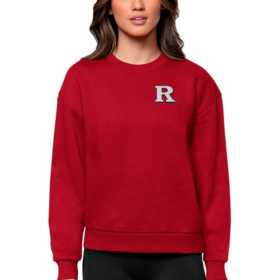 Women's Antigua Scarlet Rutgers Scarlet Knights Logo Victory Crewneck Pullover Sweatshirt