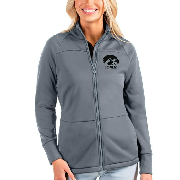 Women's Antigua Silver Iowa Hawkeyes Links Full-Zip Golf Jacket