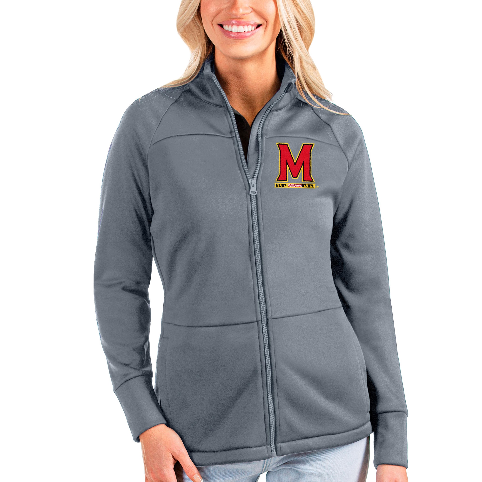 Women's Antigua Silver Maryland Terrapins Links Full-Zip Golf Jacket