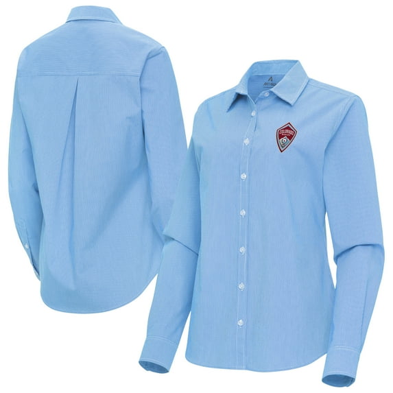 Women's Antigua Sky Blue Colorado Rapids Porter Woven Tri-Blend Long Sleeve Button-Up Shirt