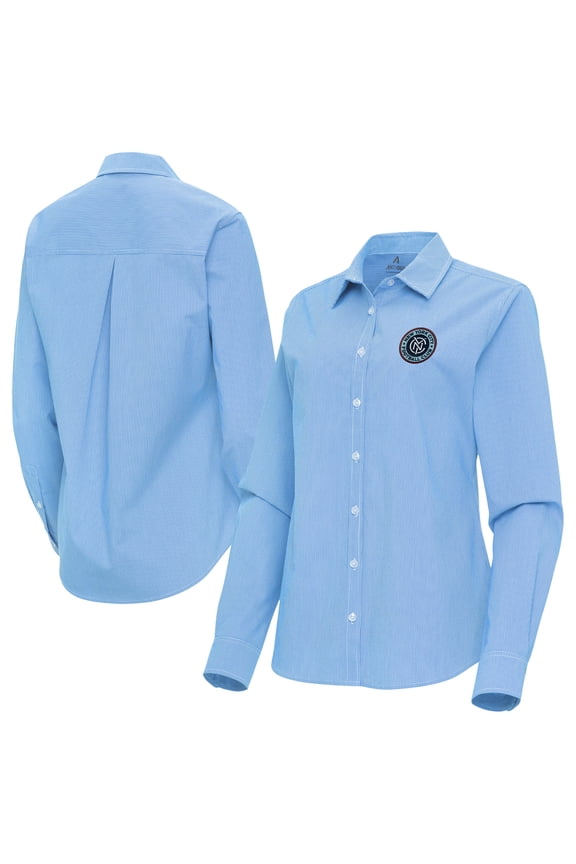 Women's Antigua Sky Blue New York City FC Porter Woven Tri-Blend Long Sleeve Button-Up Shirt