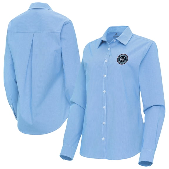 Women's Antigua Sky Blue New York City FC Porter Woven Tri-Blend Long Sleeve Button-Up Shirt