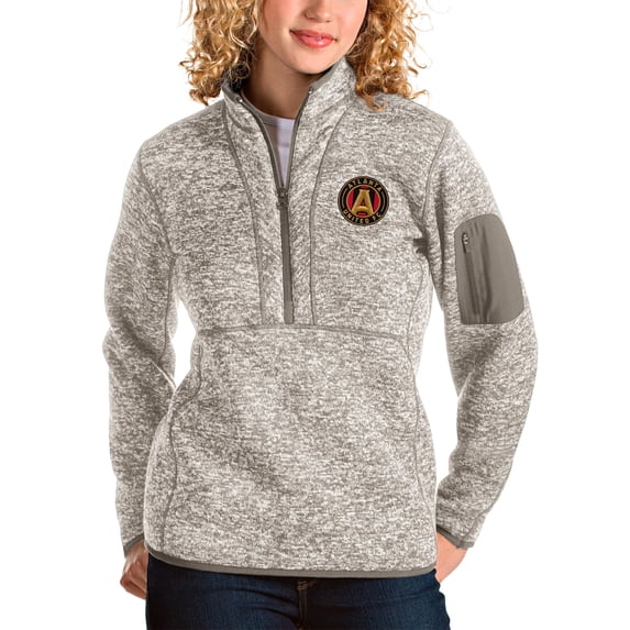 Women's Antigua Tan Atlanta United FC Fortune Quarter-Zip Pullover Jacket