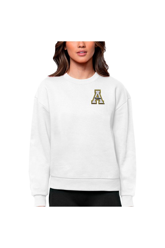 Women's Antigua White Appalachian State Mountaineers Logo Victory Crewneck Pullover Sweatshirt