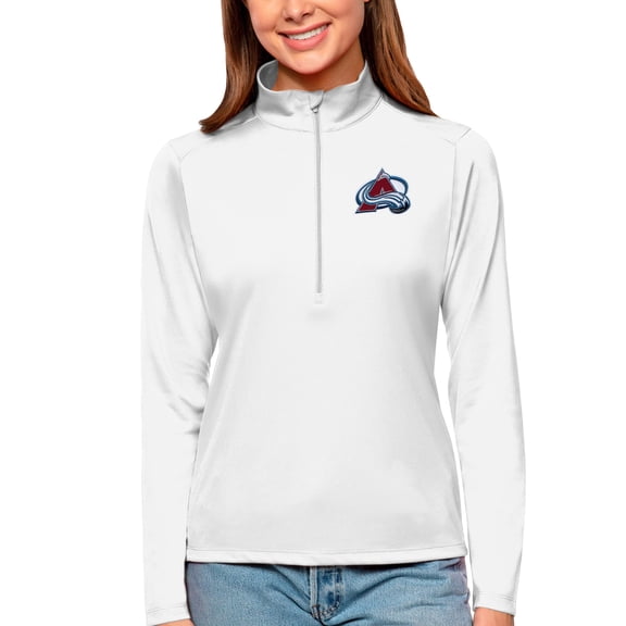 Women's Antigua White Colorado Avalanche Tribute Quarter-Zip Pullover Top