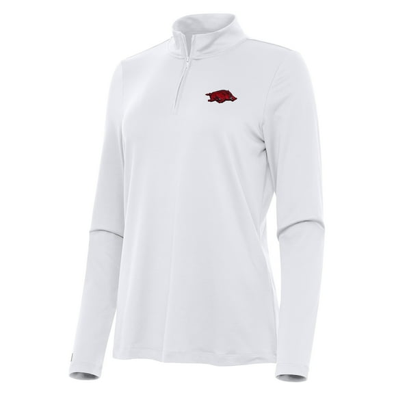 Women's Antigua White Arkansas Razorbacks Reprocess Quarter-Zip Top