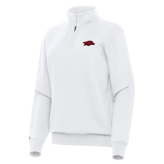Women's Antigua White Arkansas Razorbacks Victory Quarter-Zip Sweatshirt