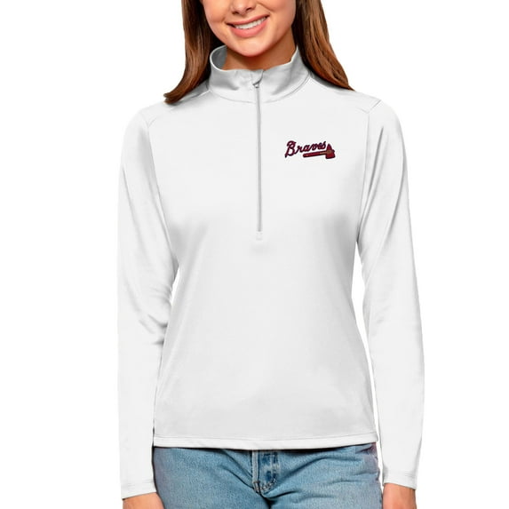 Women's Antigua White Atlanta Braves Tribute Quarter-Zip Pullover Top