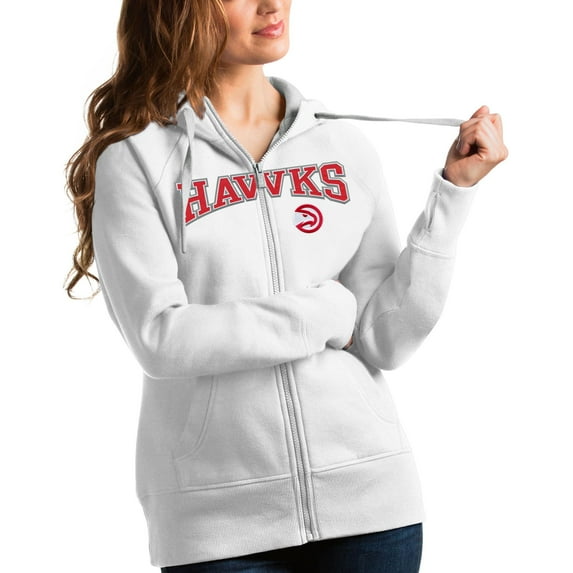 Women's Antigua White Atlanta Hawks Team Victory Full-Zip Hoodie