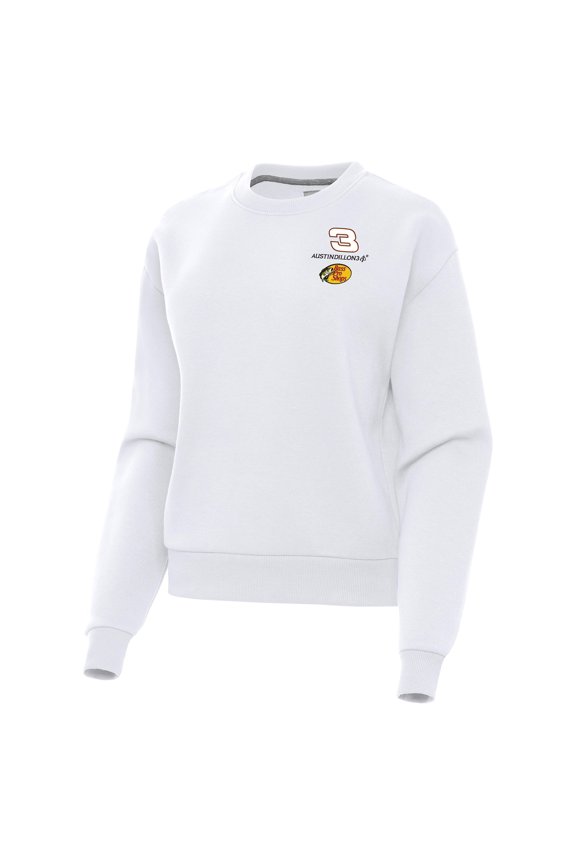 Women's-Antigua  White Austin Dillon Victory Crewneck Pullover Sweatshirt