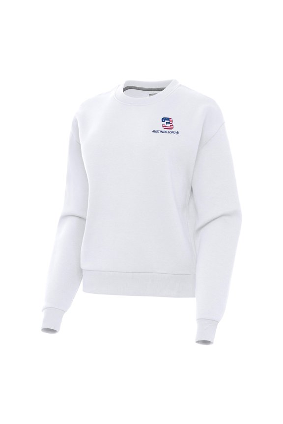 Women's-Antigua  White Austin Dillon Victory Crewneck Pullover Sweatshirt