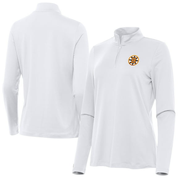 Women's Antigua White Boston Bruins Reprocess Quarter-Zip Pullover