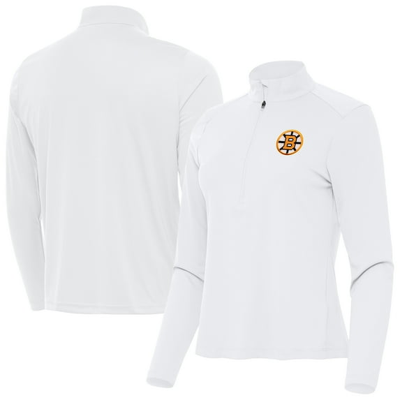 Women's Antigua White Boston Bruins Tribute Half-Zip Pullover