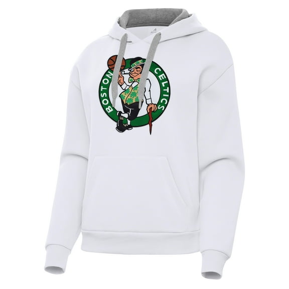 Women's Antigua White Boston Celtics Victory Pullover Hoodie