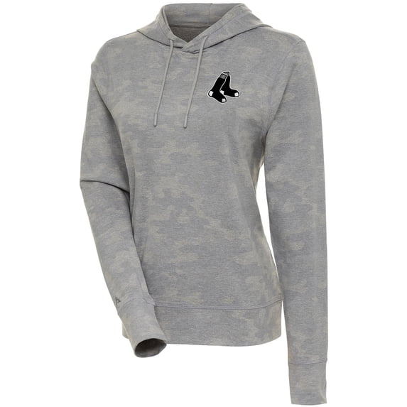 Women's Antigua White Boston Red Sox Brushed Metallic Respite Pullover Hoodie