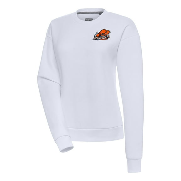 Women's Antigua White Bucknell Bison Victory Crewneck Pullover Sweatshirt