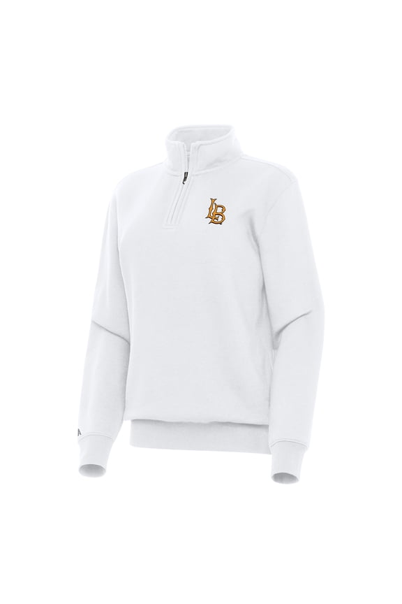Women's Antigua White Cal State Long Beach The Beach Victory Quarter-Zip Sweatshirt
