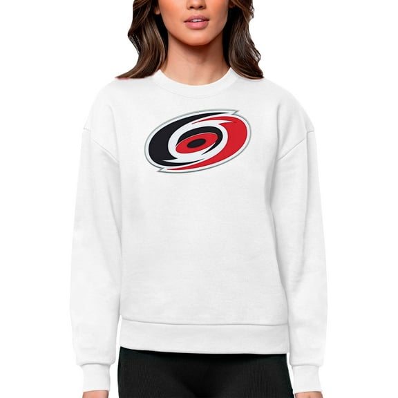 Women's Antigua White Carolina Hurricanes Primary Logo Team Logo Victory Crewneck Pullover Sweatshirt
