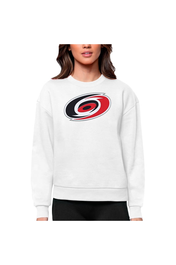 Women's Antigua White Carolina Hurricanes Primary Logo Team Logo Victory Crewneck Pullover Sweatshirt