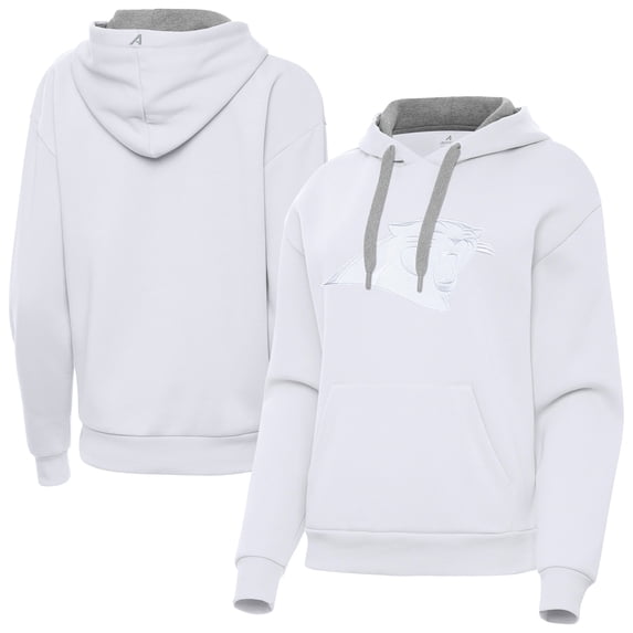 Women's Antigua White Carolina Panthers Victory Pullover Hoodie