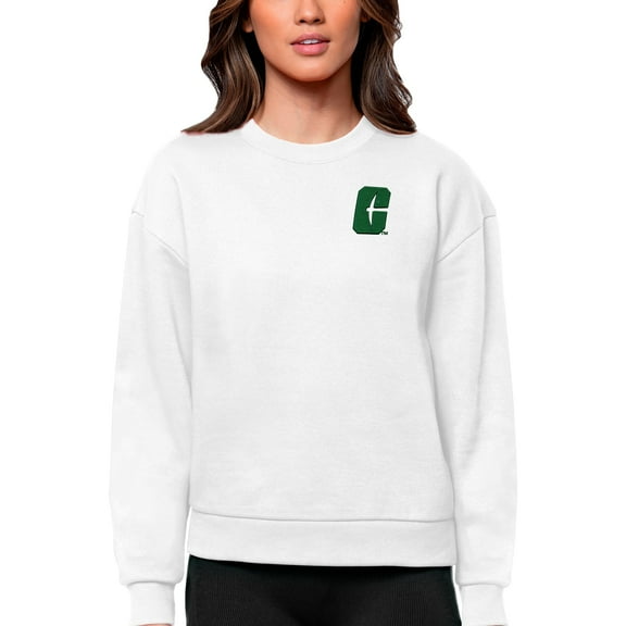 Women's Antigua White Charlotte 49ers Logo Victory Crewneck Pullover Sweatshirt