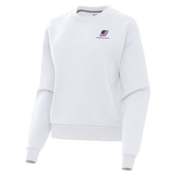 Women's-Antigua  White Chase Elliott Victory Crewneck Pullover Sweatshirt