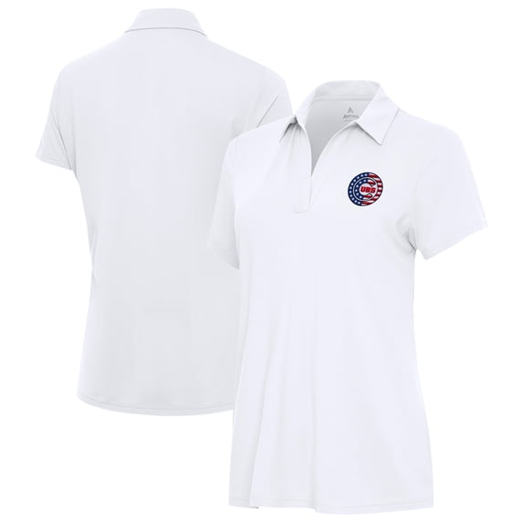 Women's Antigua White Chicago Cubs Era Stars and Stripes Team Logo Polo