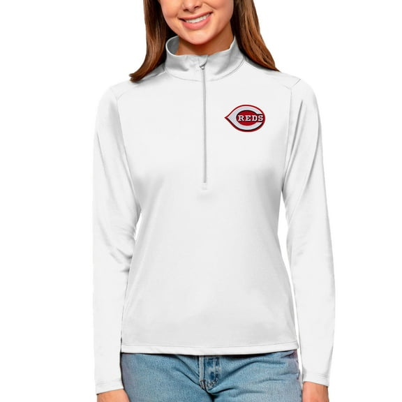 Women's Antigua White Cincinnati Reds Tribute Quarter-Zip Pullover Top