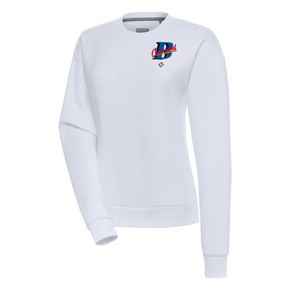 Women's Antigua White Cleveland Buckeyes Victory Crewneck Pullover Sweatshirt