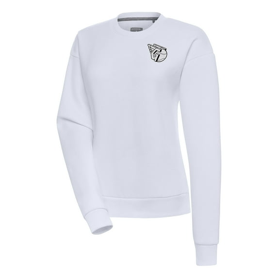Women's Antigua White Cleveland Guardians Brushed Metallic Victory Pullover Sweatshirt