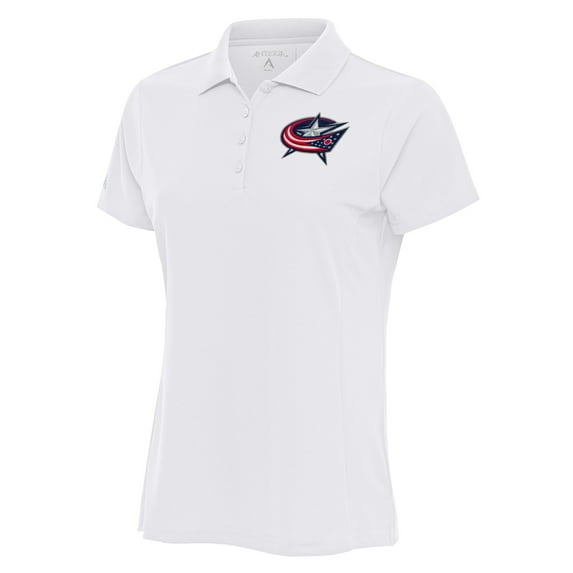 Women's Antigua White Columbus Blue Jackets Team Logo Legacy Pique Polo