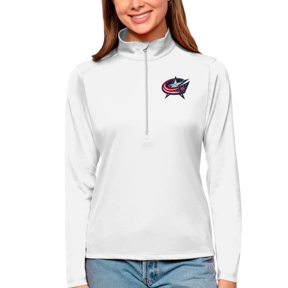 Women's Antigua White Columbus Blue Jackets Tribute Quarter-Zip Pullover Top