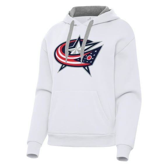 Women's Antigua White Columbus Blue Jackets Victory Pullover Hoodie