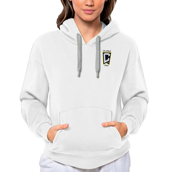 Women's Antigua White Columbus Crew Team Logo Victory Pullover Hoodie