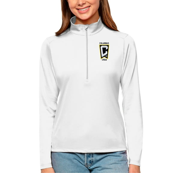 Women's Antigua White Columbus Crew Tribute Quarter-Zip Pullover Top
