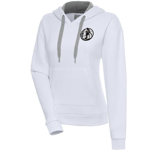 Women's Antigua White Dallas Mavericks Brushed Metallic Victory Pullover Hoodie