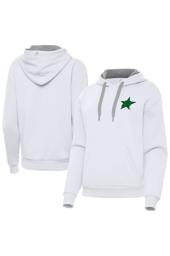 Women's Antigua White Dallas Stars St. Patrick's Day Victory Pullover Hoodie