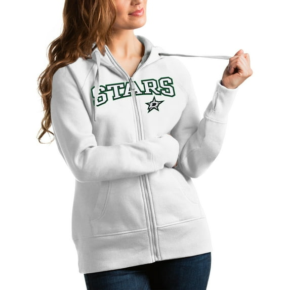 Women's Antigua White Dallas Stars Wordmark Victory Full-Zip Hoodie