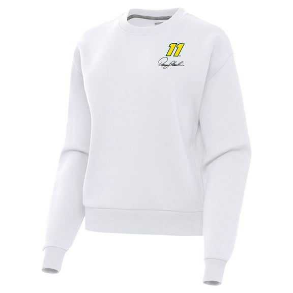Women's Antigua  White Denny Hamlin-Victory Pullover Sweatshirt