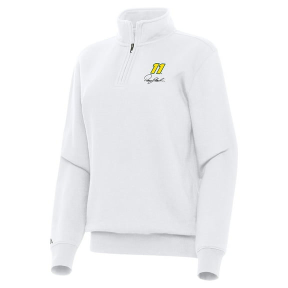 Women's-Antigua  White Denny Hamlin Victory Quarter-Zip Sweatshirt