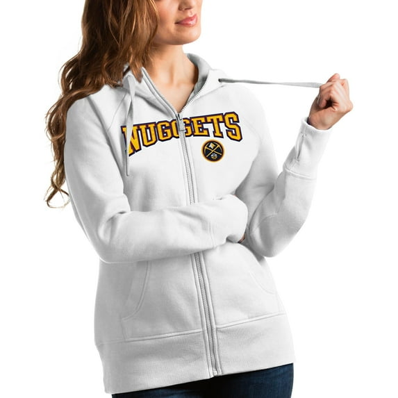 Women's Antigua White Denver Nuggets Team Victory Full-Zip Hoodie